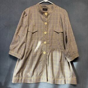 Lane Bryant Plaid Button Front Tunic Top Yellow Check Peplum Preppy Academia